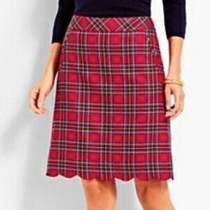 Red Plaid Tartan Skirt with Scalloped Hem size 6 - Talbots - Holiday Party NEW